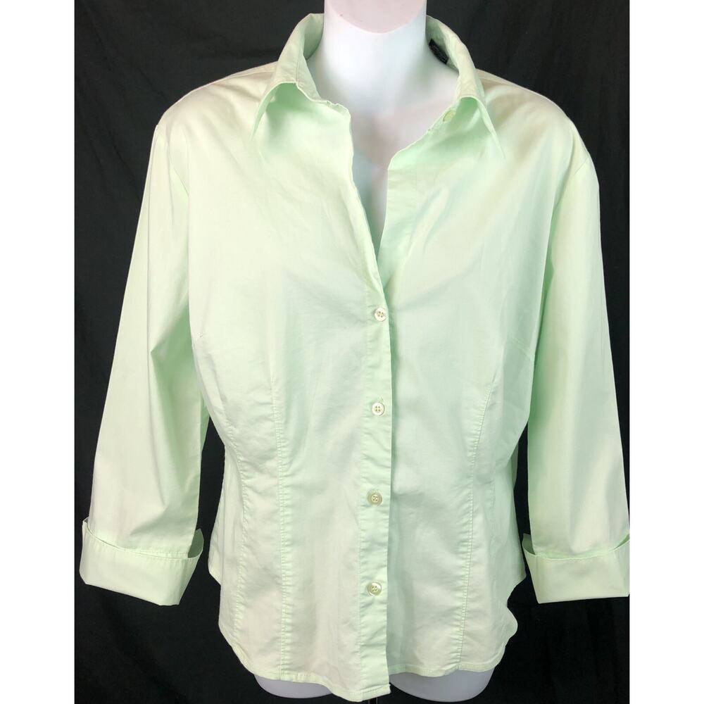 Vintage NY & Co Top L Lt Green Button Up Cuffed 3/4 Sleeves Collar Y2K Capsule